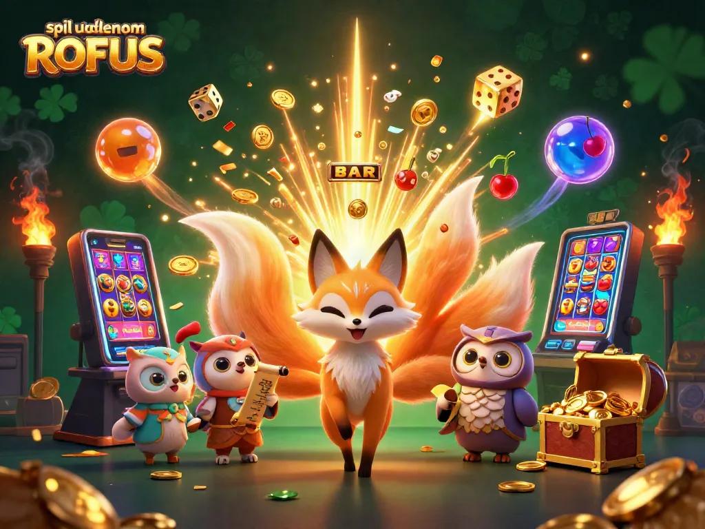 Engage in spil uden om ROFUS with colorful slots and a jackpot explosion, featuring unique gaming elements.