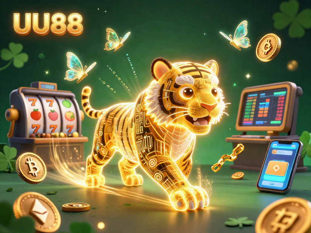 Engage with UU88's vibrant digital casino landscape featuring flashy characters and crypto elements.