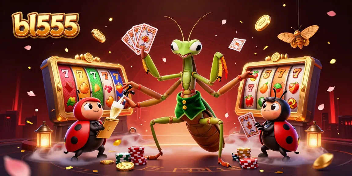 Experience the thrills of bl555 with the vibrant casino atmosphere, featuring iconic slot reels and dynamic characters.