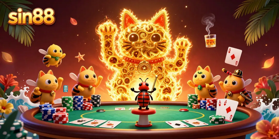 Experience sin88's vibrant casino atmosphere with dynamic firefly characters and poker action.
